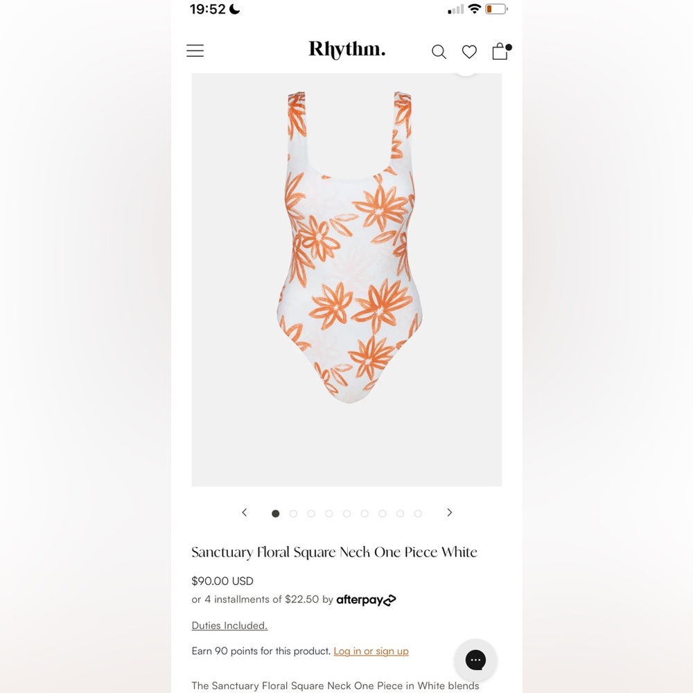 Rhythm Sanctuary Floral Square Neck One Piece White Womens Small